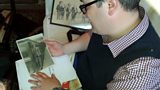 Dominic Sandbrook examines a photograph of Leonard Plugge,driver of the first underground train to run in 1926 General Strike