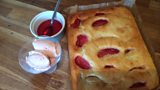 Sloe Gin Roast Plum Torta with Damson Semifreddo