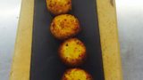 Smoked Cheese Croquetas with Mustard and Onion Dressing