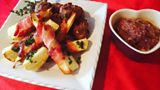 Bacon Roast Parsnips, Spiced Apple and Cranberry Sauce & Stuffing Balls with Fig, Walnut and Balsamic