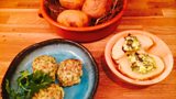 Hay Smoked Potatoes with Dulse Butter and Smoked Haddock Baked with Crispy Bacon, Cheese and Parsley
