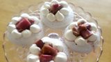 Dacquoise Meringue, Diplomat Cream and Pear Cider Poached Rhubarb