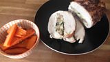 Spiced Turkey Breast with Apple, Date and Walnut Stuffing. Served with Fennel Roast Carrots.