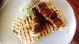 Curried Beef Kebabs with Gorse Griddle Breads and Wild Garlic Hummus