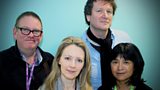 A break in recording: some of the cast