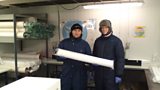 Dr Rob Mulvaney and Emily Ludlow in the Ice Core Freezer at British Antarctic Survey