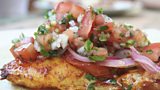 Chicken & Summer Salsa with Basil & a Cheese Crust