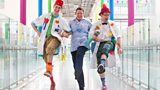 Dr Bungee and Dr Teapot with a nurse at Royal Manchester Children’s Hospital