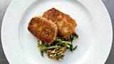 Breaded Venison Collops with Bacon and Juniper Cabbage