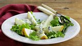 Christmas Garland of Poached Pears, Blue Cheese & Figs with a Honey Dressing & Roasted apple & Butternut Squash Soup