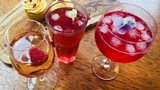 Fruit tea gin & tonic, rhubarb tea bellini & strawberry lace ice tea
