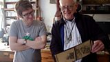 Presenter Elis James with Ralph Steadman