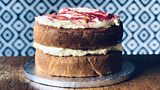 Raspberry and lemon curd sunset cake