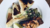Malagueta chicken, sweet potato, avocado and Wenleydale quesadilla and pineapple salsa