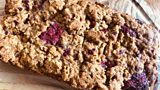 Vegan banana bread with raspberries