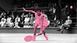 Maria Bueno playing tennis at Wimbledon in black and white (Credit: Getty Images)