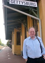 James at Gettysburg train station, the point of arrival and departure for President Lincoln delivering the Gettysburg Address