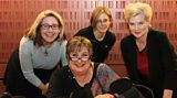 Jenni with Viv Groskop, Michelle Harris, and Sarah Childs in the studio