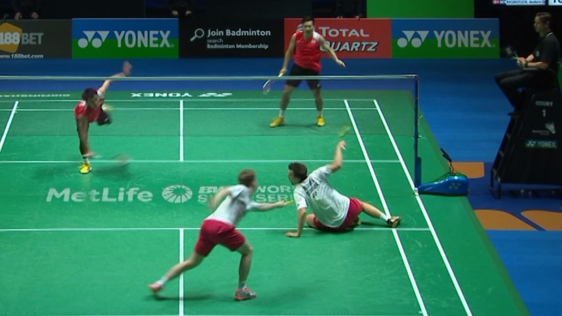 All England Open Badminton Championships Japanese pair win unbelievable rally
