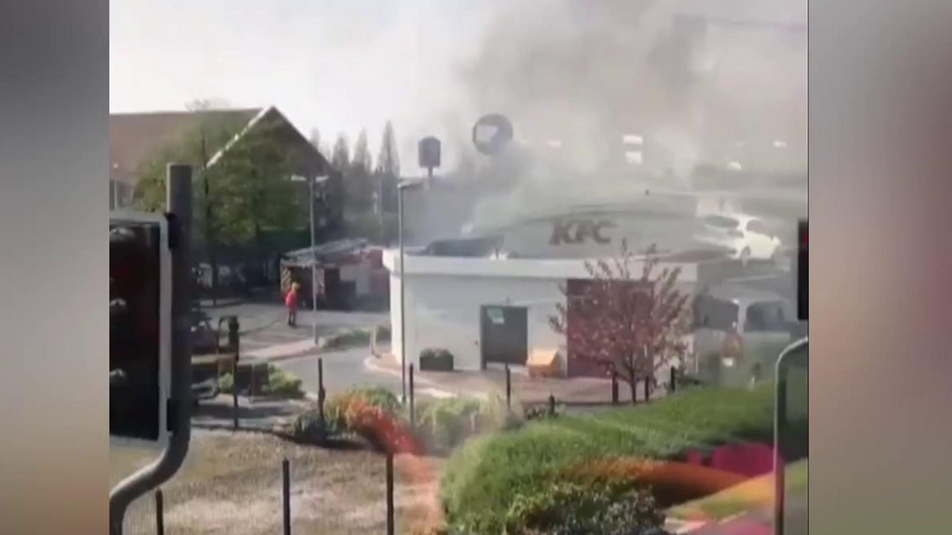 Greater Manchester KFC set on fire by burning car