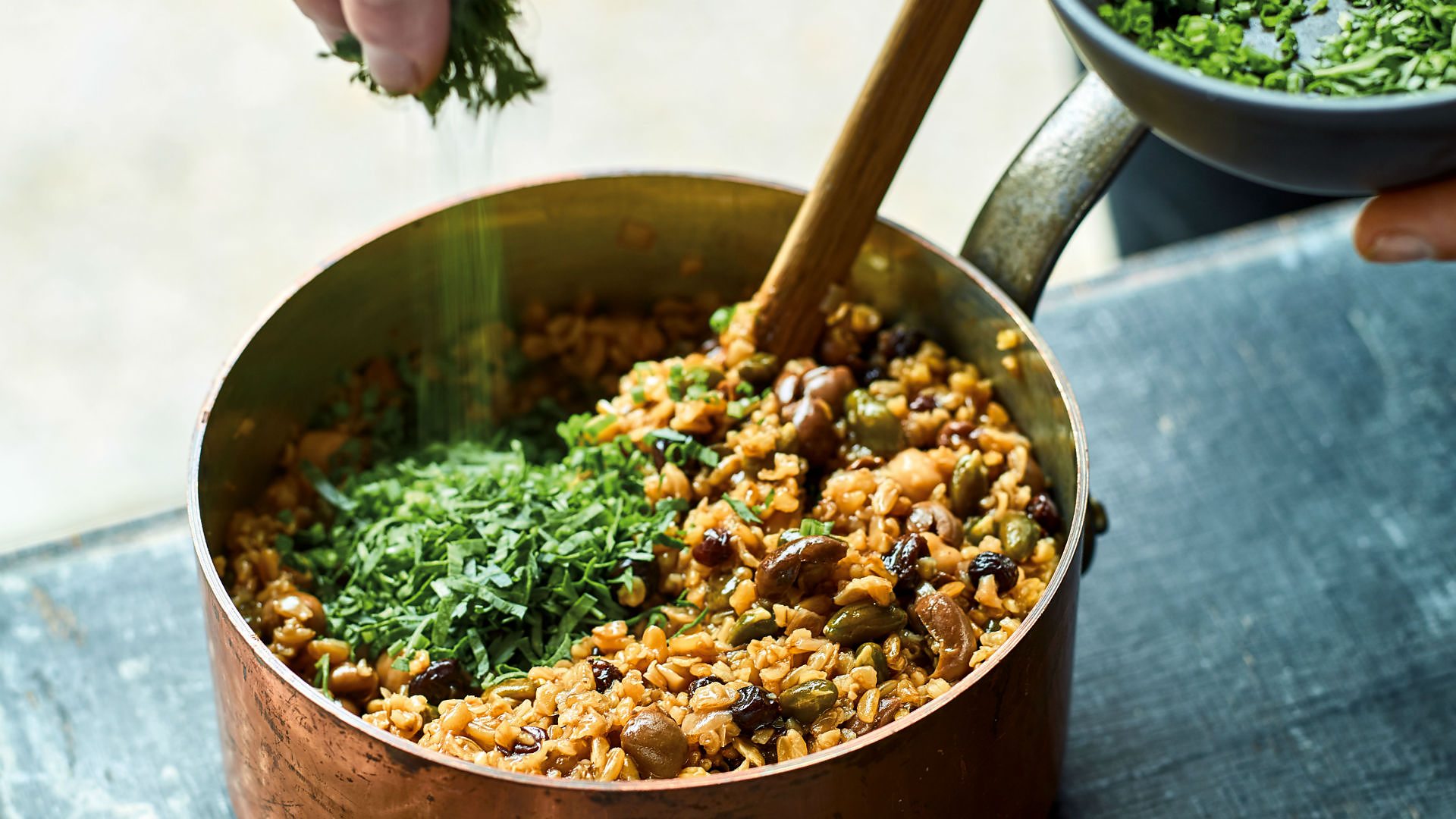 French Beans with Freekeh and Miso