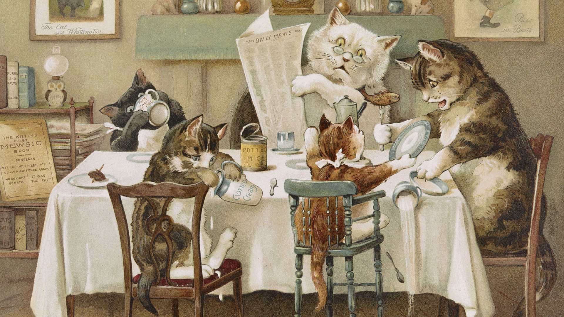 Louis Wain Cat Tales-Cat Reading Book Art Print