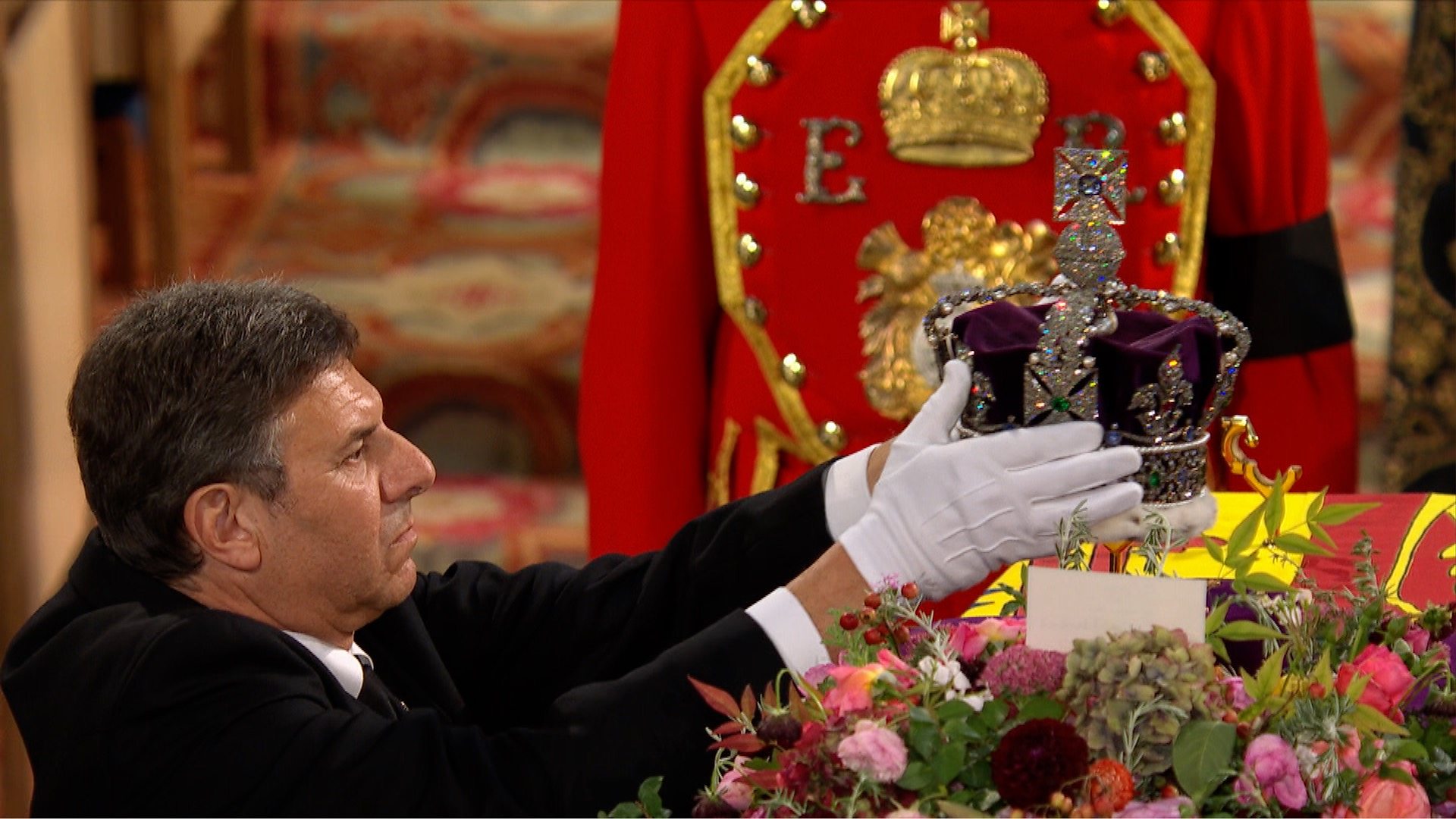 The dazzling crown which sat on the Queen's coffin - BBC News