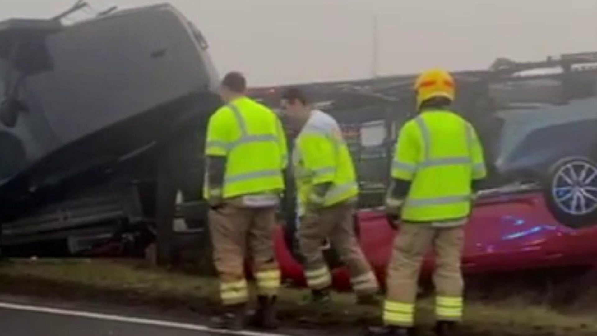 A15 Caenby Corner Road closed after car transporter overturns