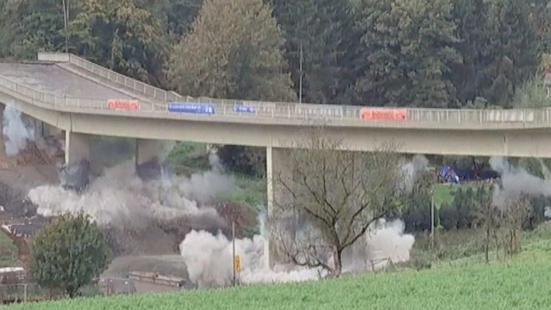 Moment bridge brought down in controlled explosion in Germany