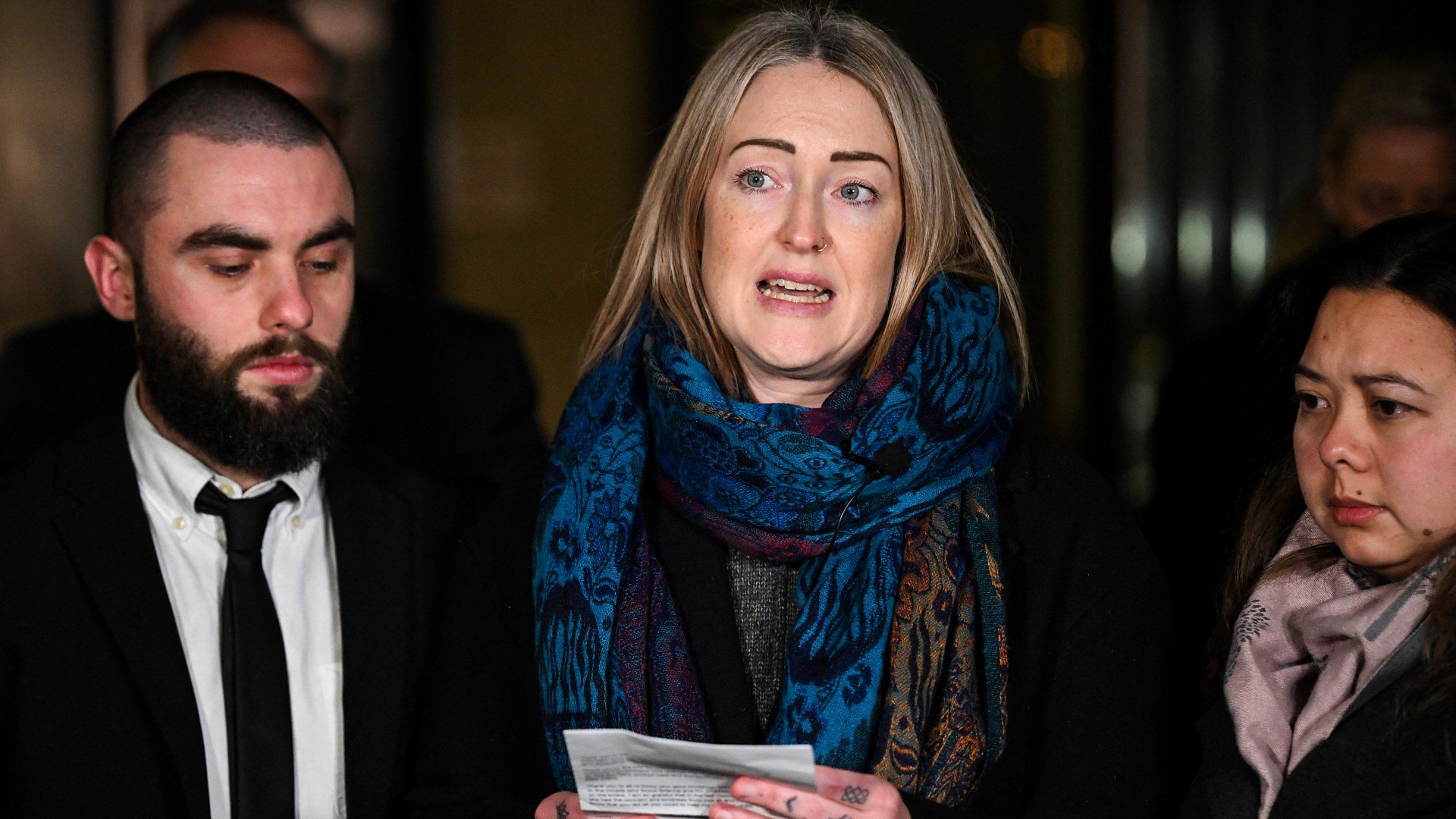 Esther Ghey, mother of murdered teenager Brianna Ghey, reads a statement to the media outside of Manchester Crown Court, in Manchester, north-west England on 20 December, 2023 (Credit: Getty Images)