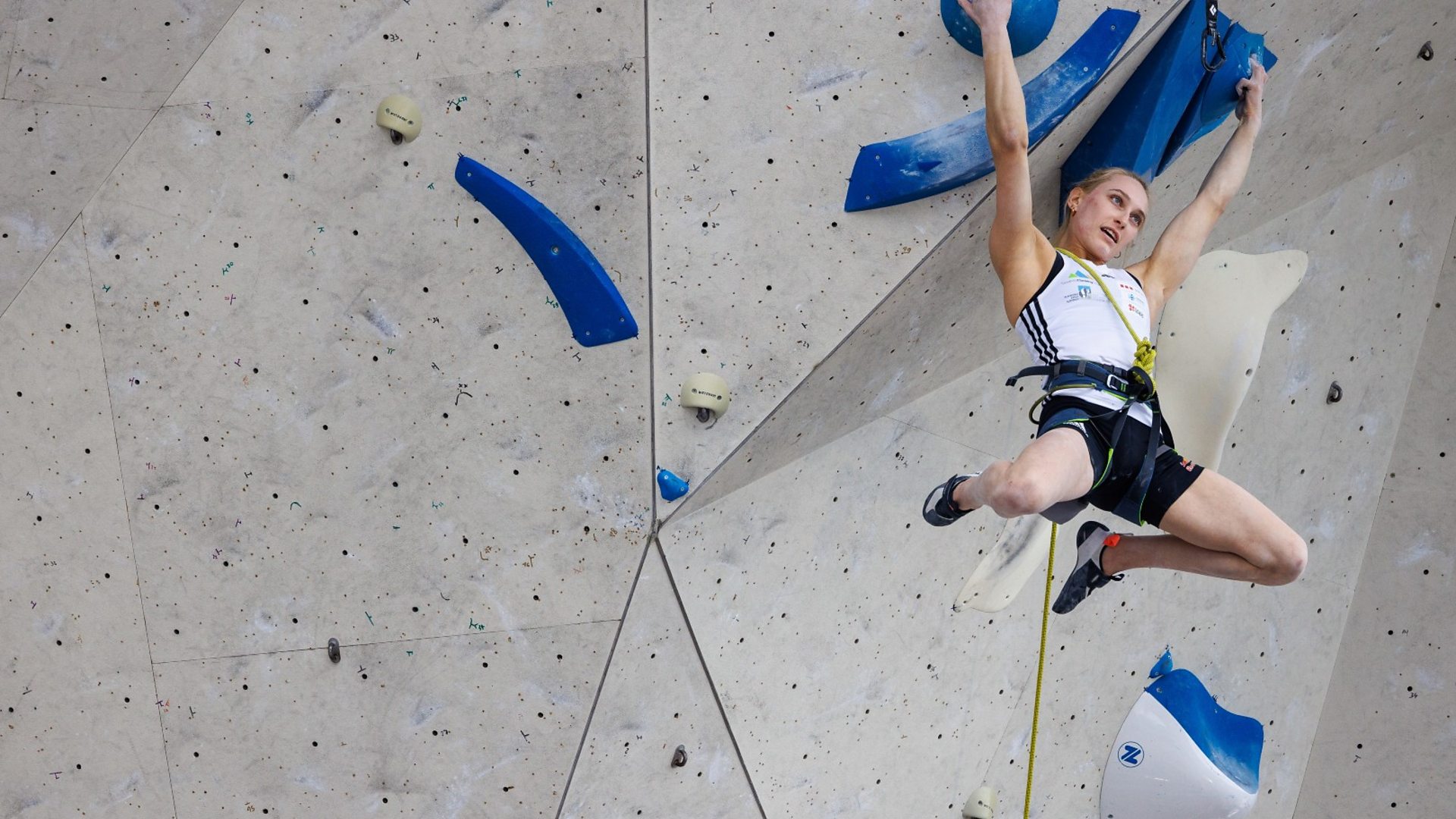 Janja Garnbret of Slovenia competes during the women's lead climbing qualification of the Climbing World Cup 2023 in Innsbruck, Austria (Credit: Marco Kost/Getty Images)
