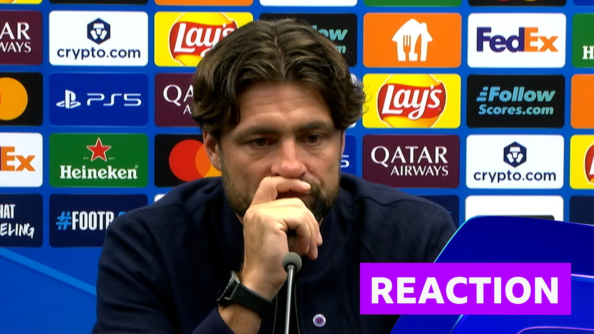 Champions League: Rangers manager Russell Martin reacts to his