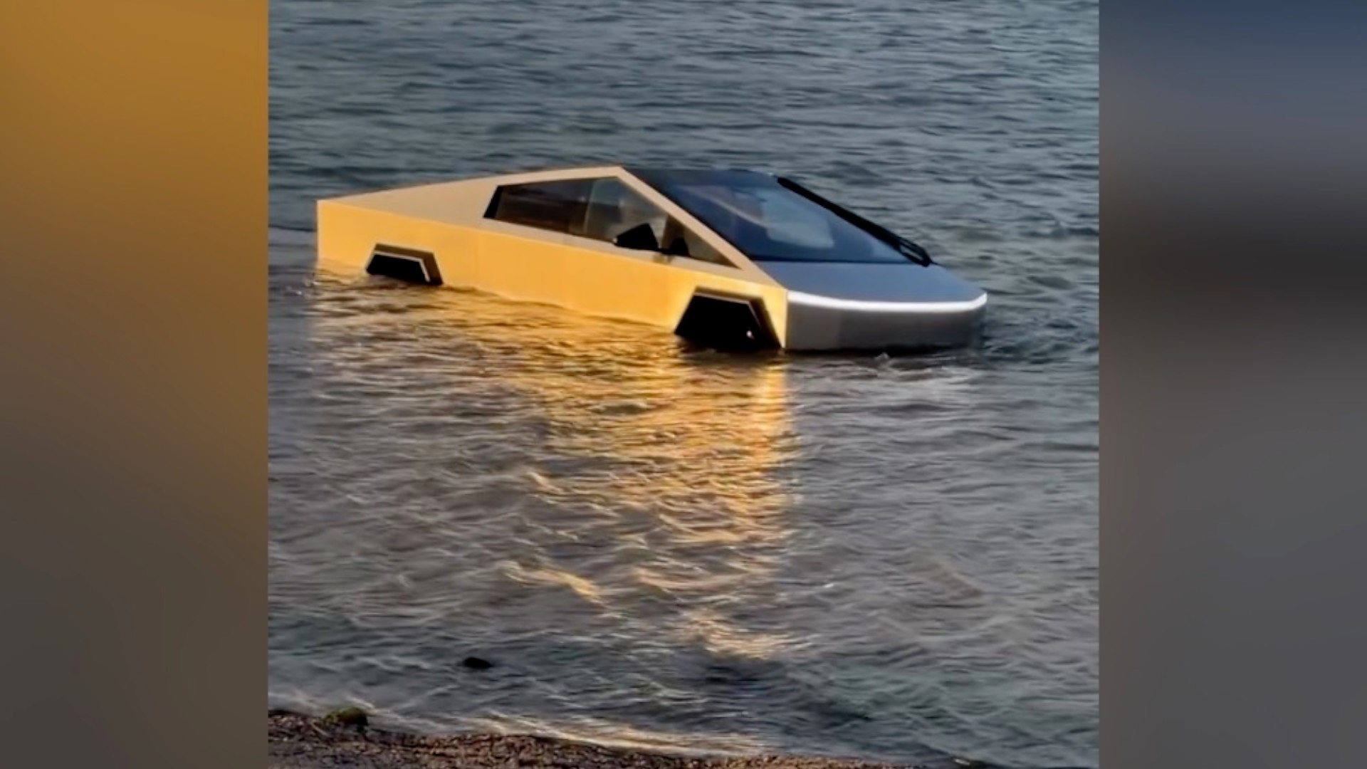 Moment Cybertruck driver intentionally drives into Texas lake