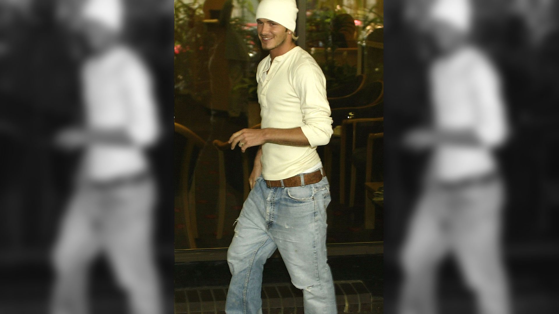 Beckham in beanie hat