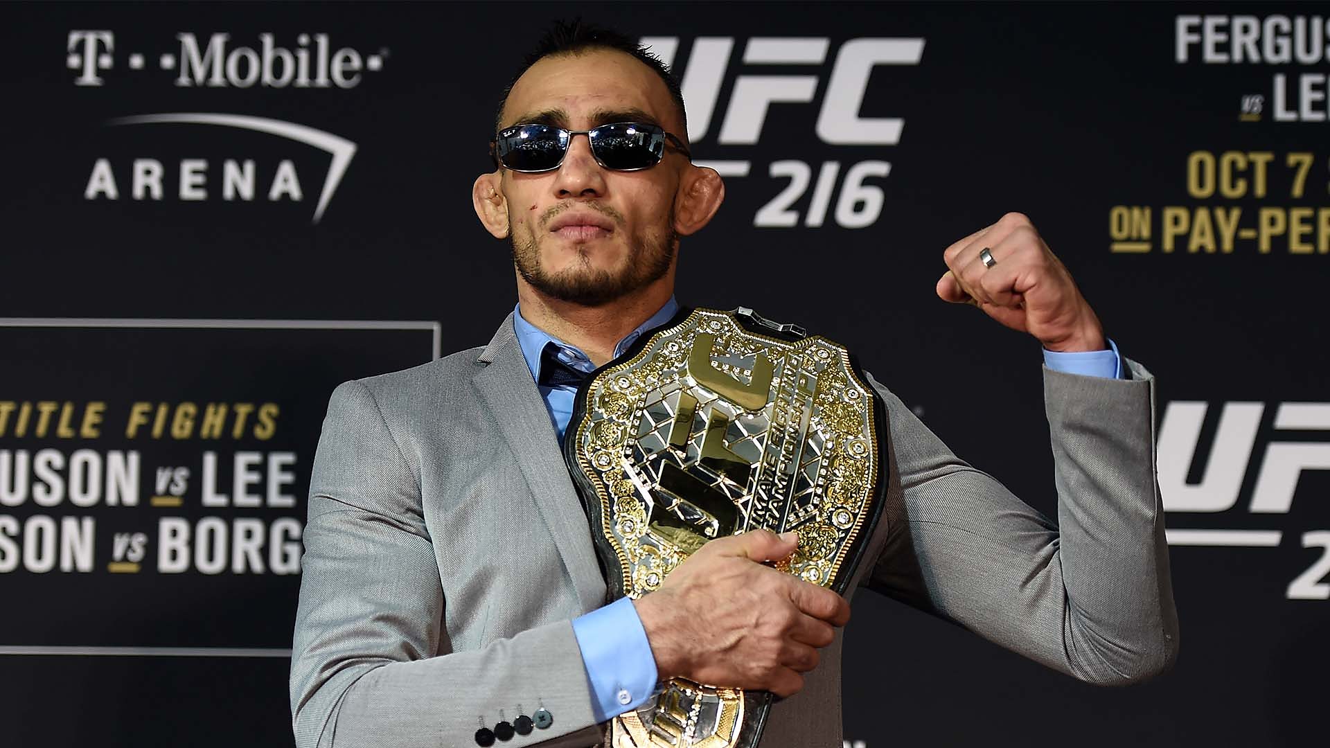 Tony Ferguson with his interim lightweight belt