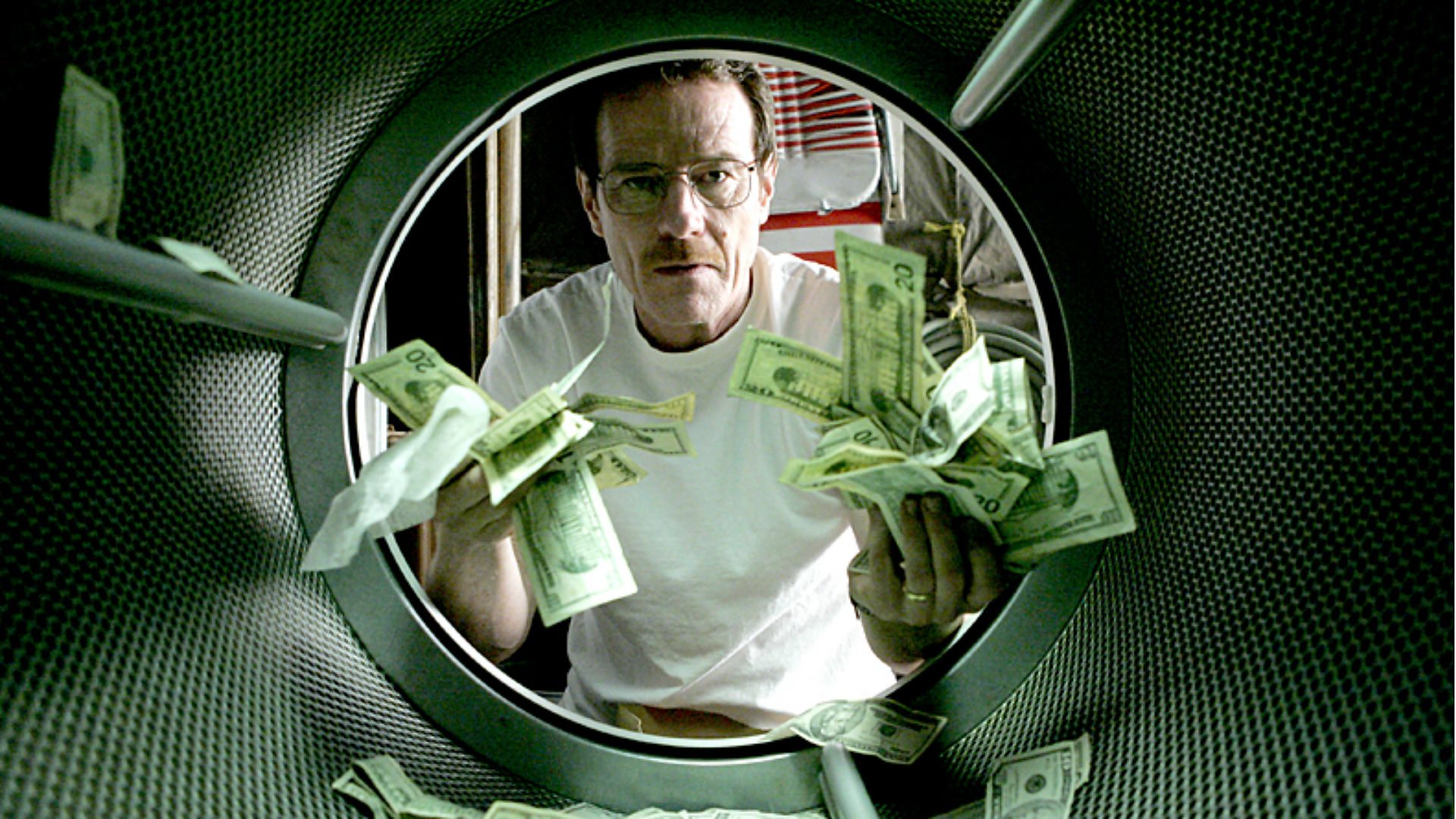 Walter White laundering money in his clothes dryer