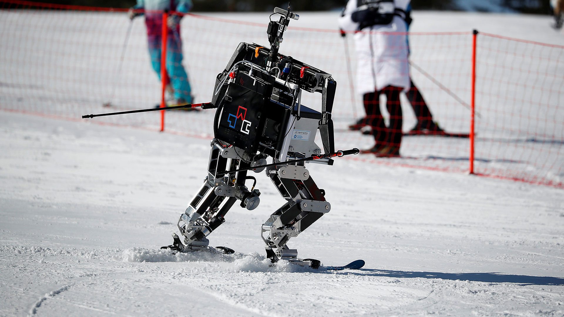 A skiing robot at the world’s first Ski Robot Challenge, South Korea