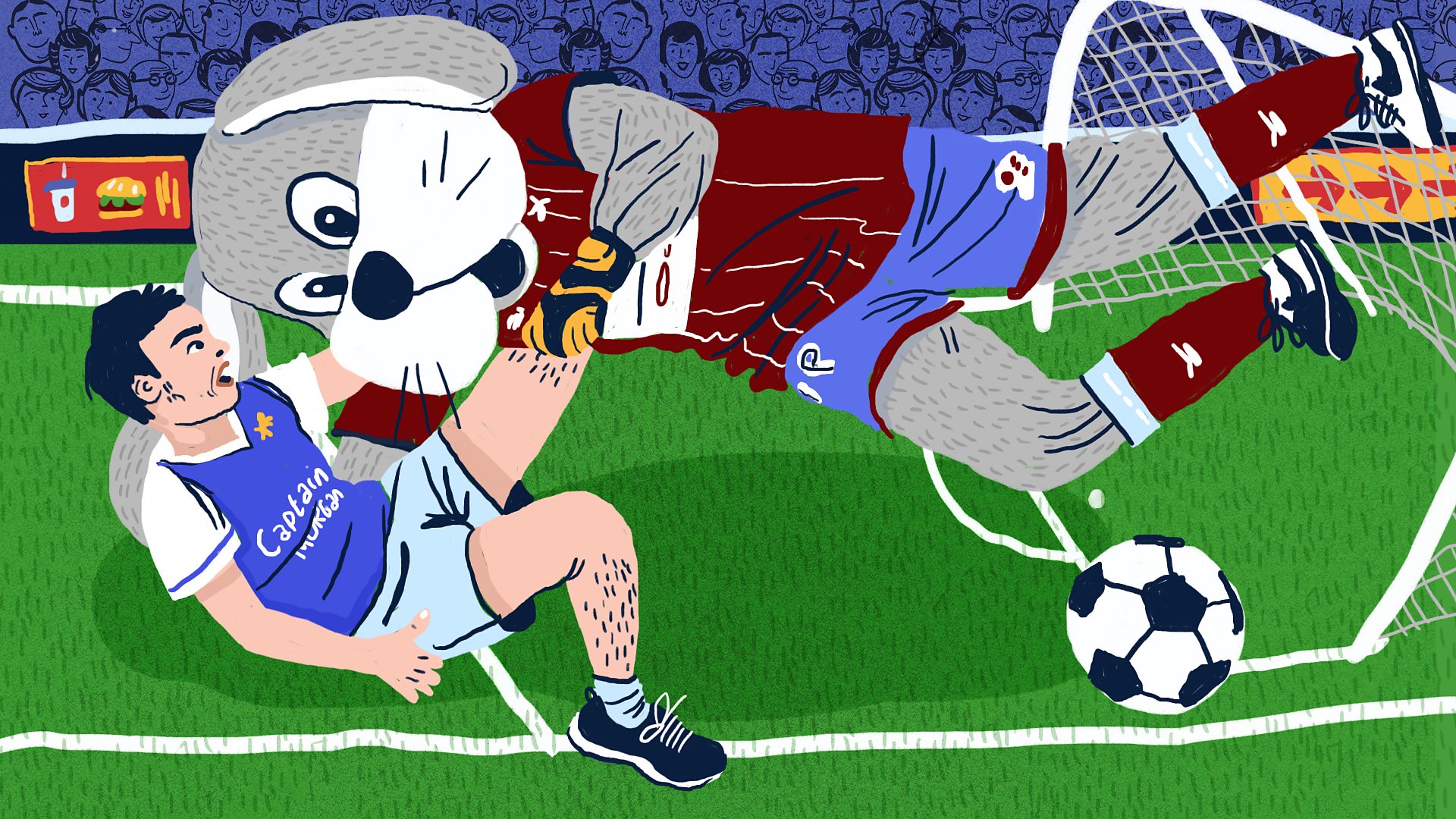 Scunny Bunny wrestles with fan