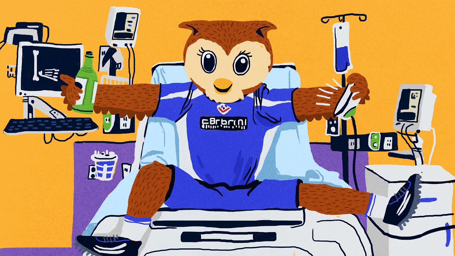 Chaddy the Owl in hospital