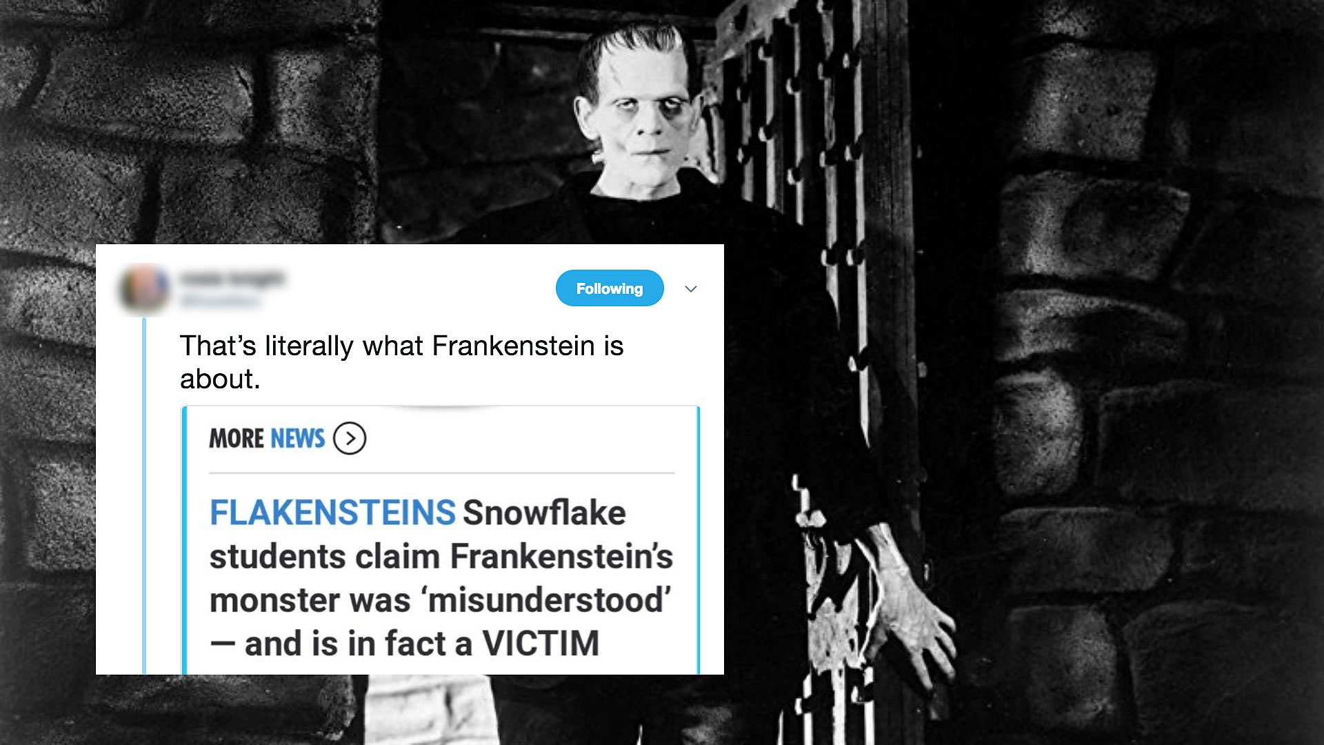Boris Karloff and tweet about frankenstein