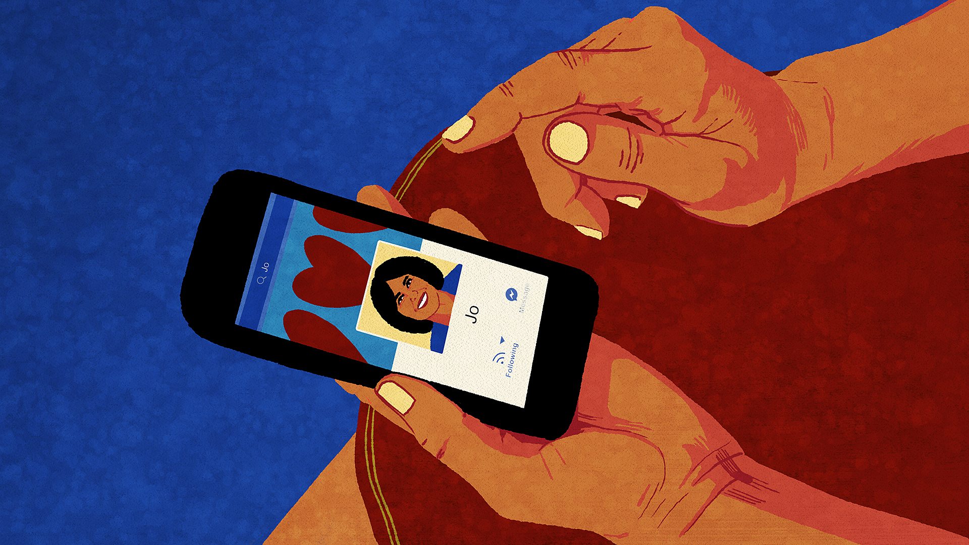 Gina looks at Jo on Facebook