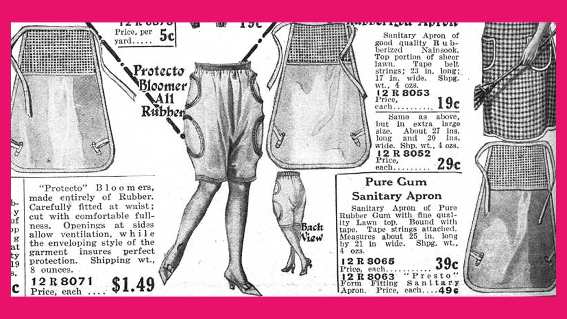 Rubber bloomers and sanitary aprons