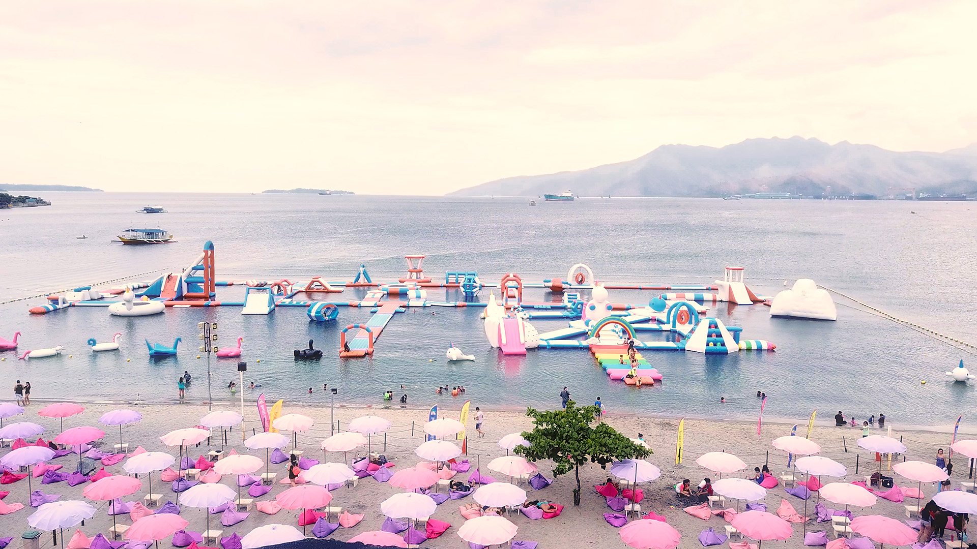 There are beanbags on the beac...