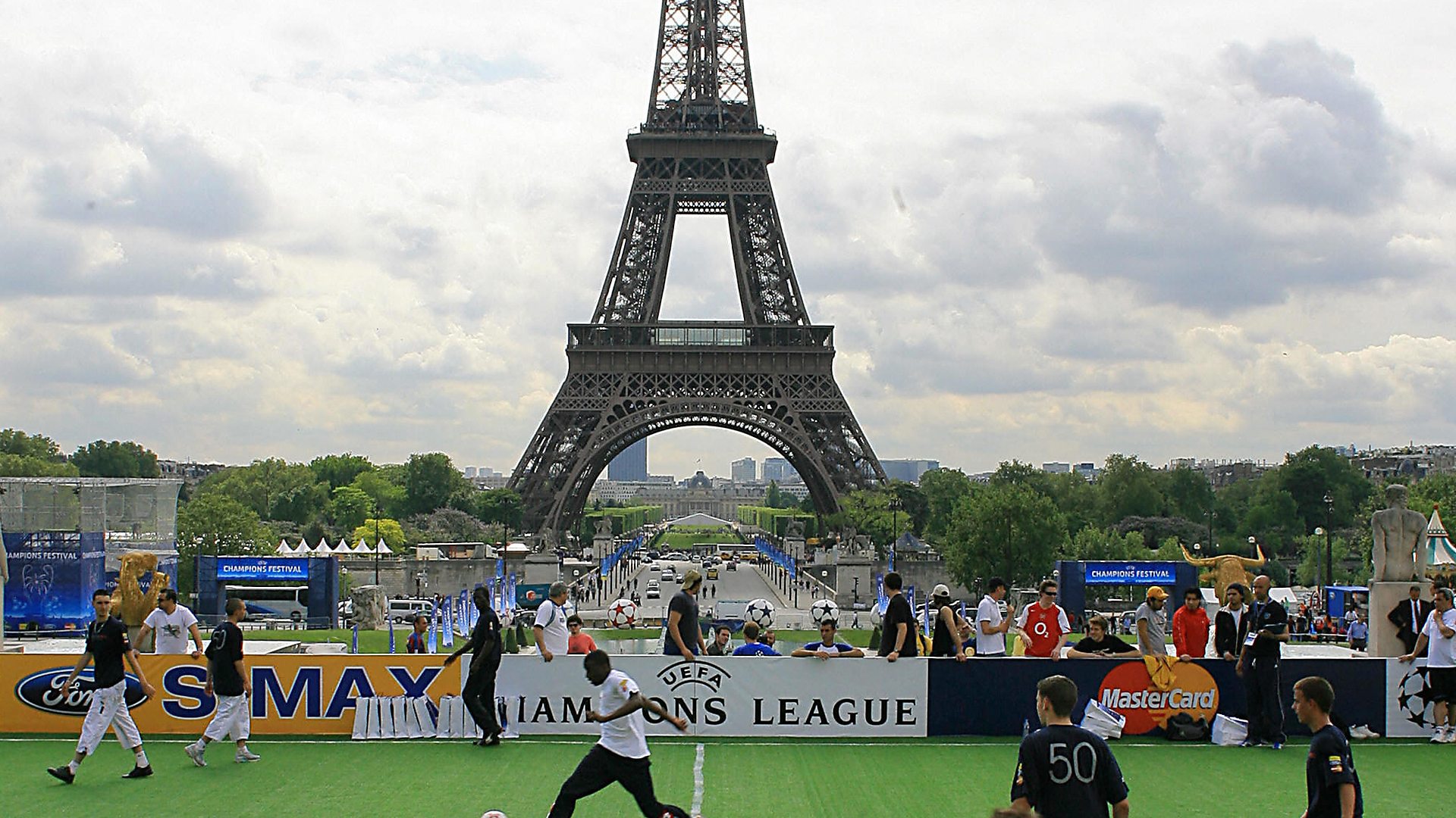 Football in front of Eiffel Tower, Paris