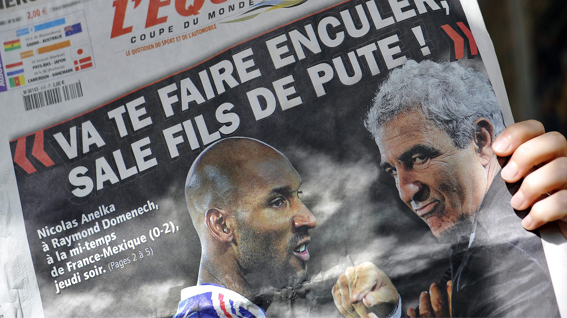 Nicolas Anelka and Raymond Domenech, front page L'Équipe