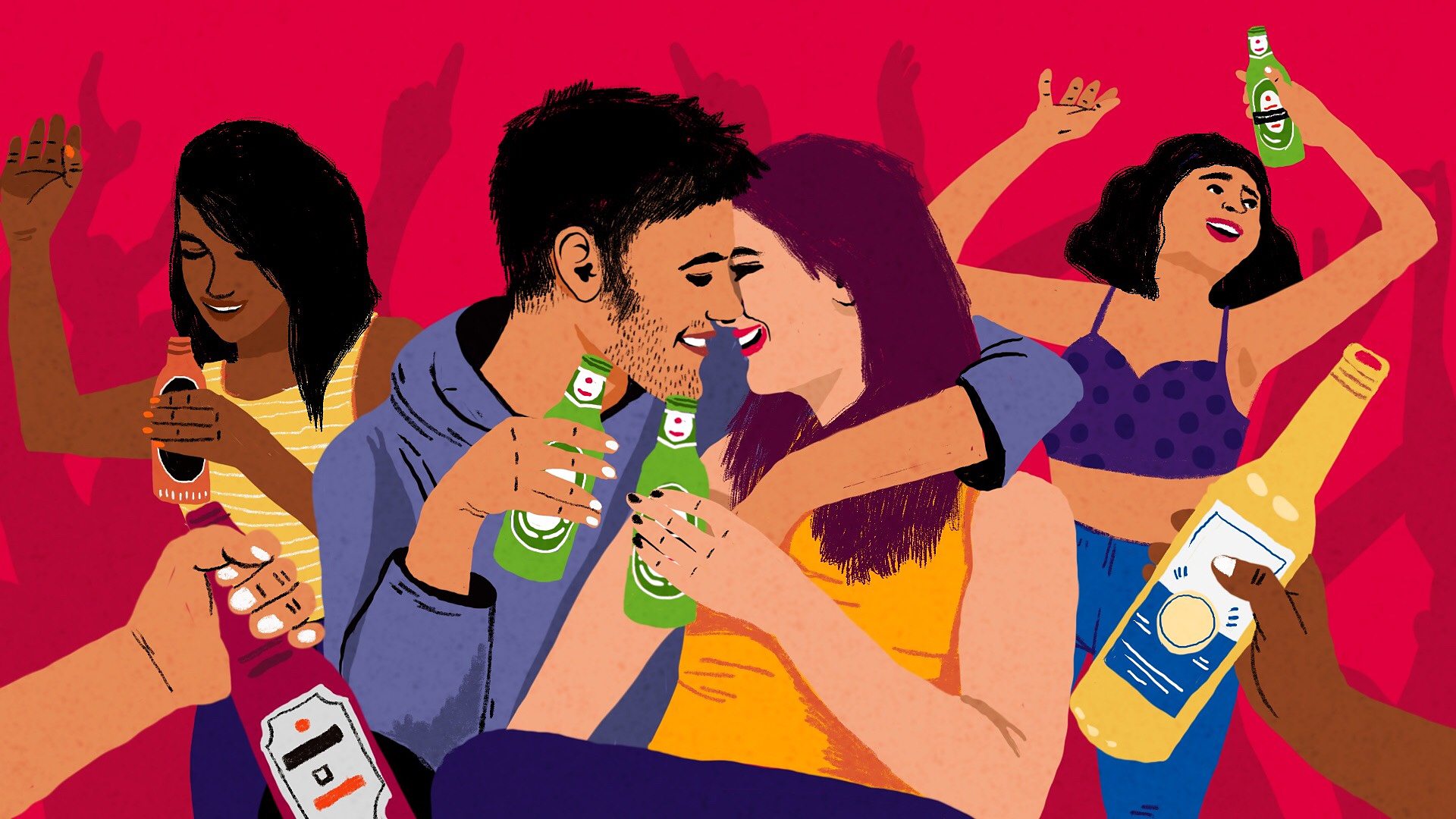 An illustration of a couple partying