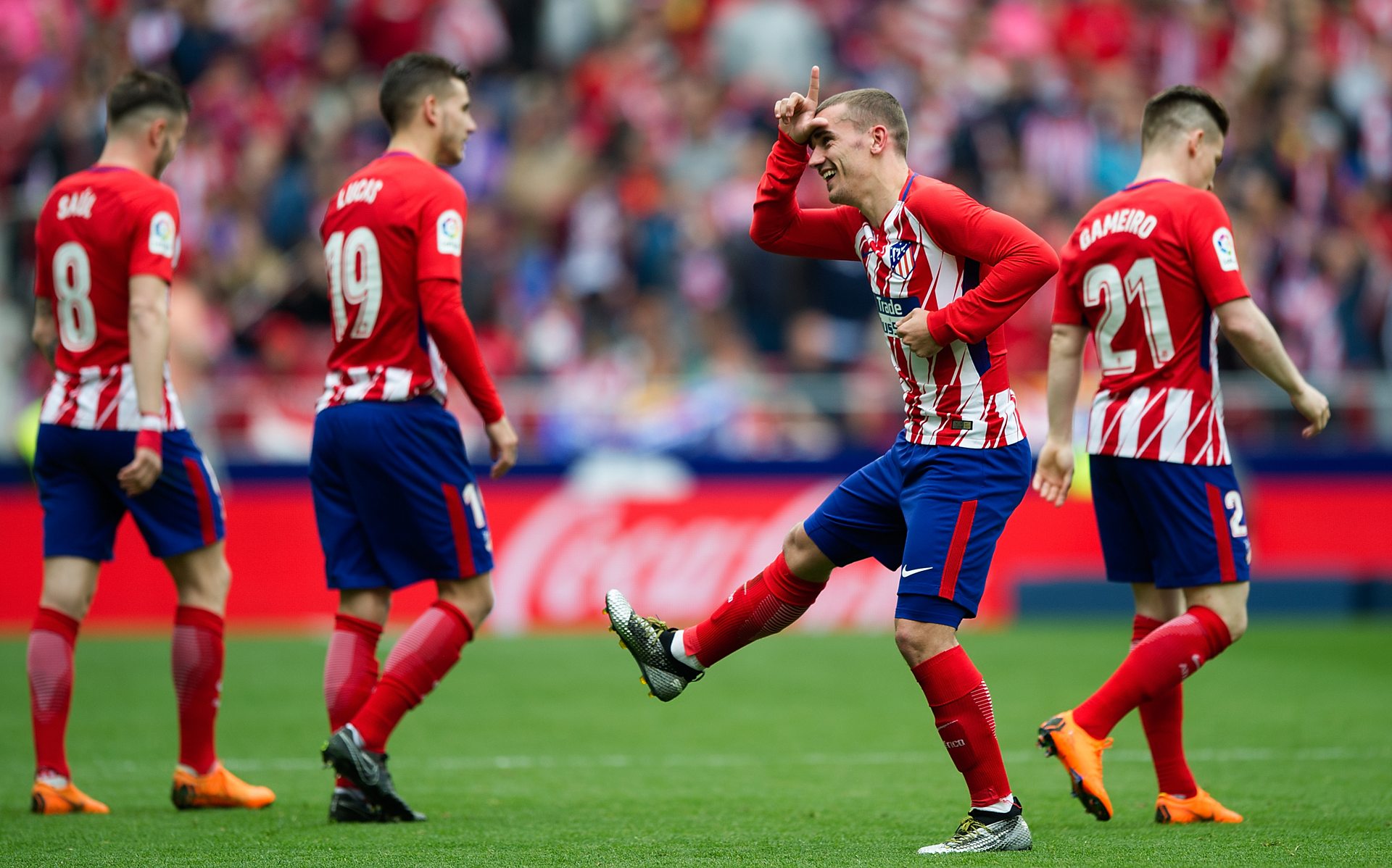 Antoine Griezmann celebrates with a dance from Fortnite