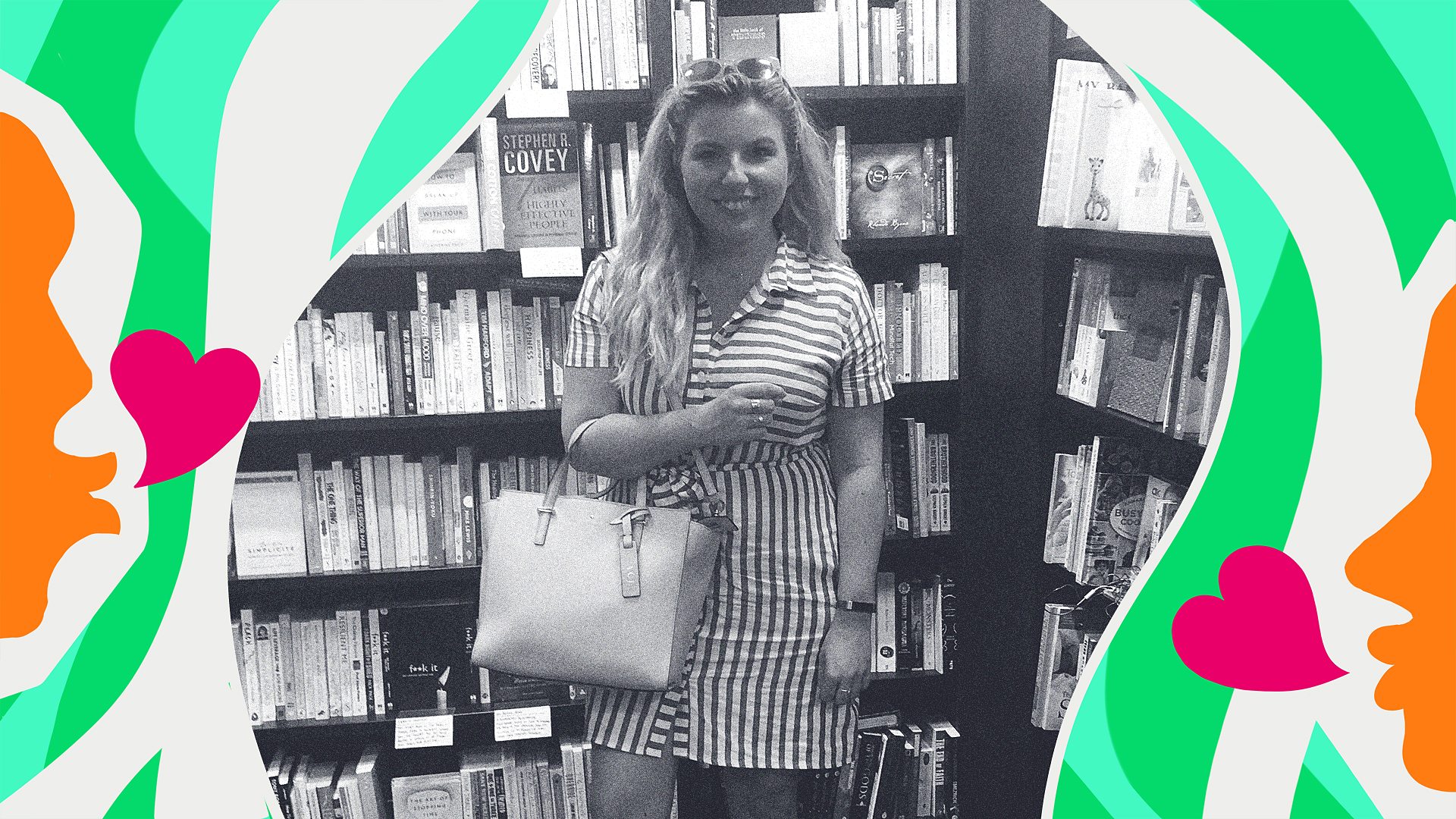 Image of the author trying to find a date in a bookshop