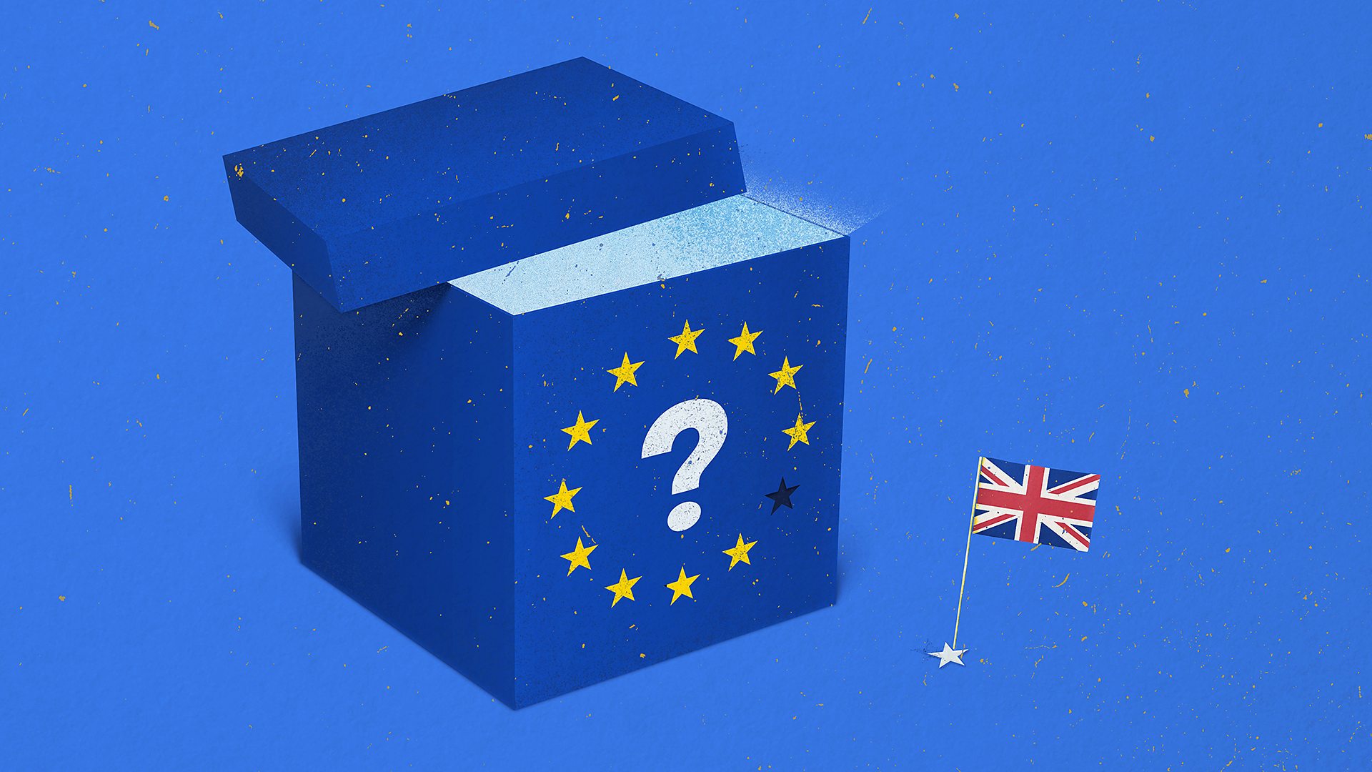 A glowing box with the EU flag on it, missing one star. What is inside?