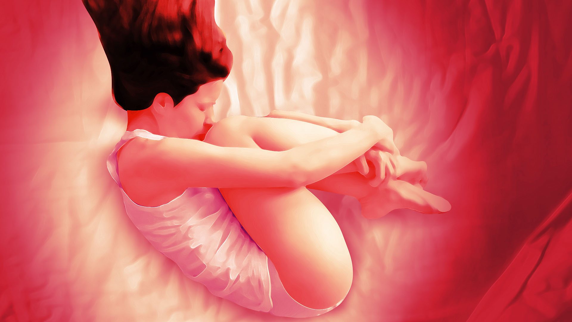 Illustration of a woman in pain in bed
